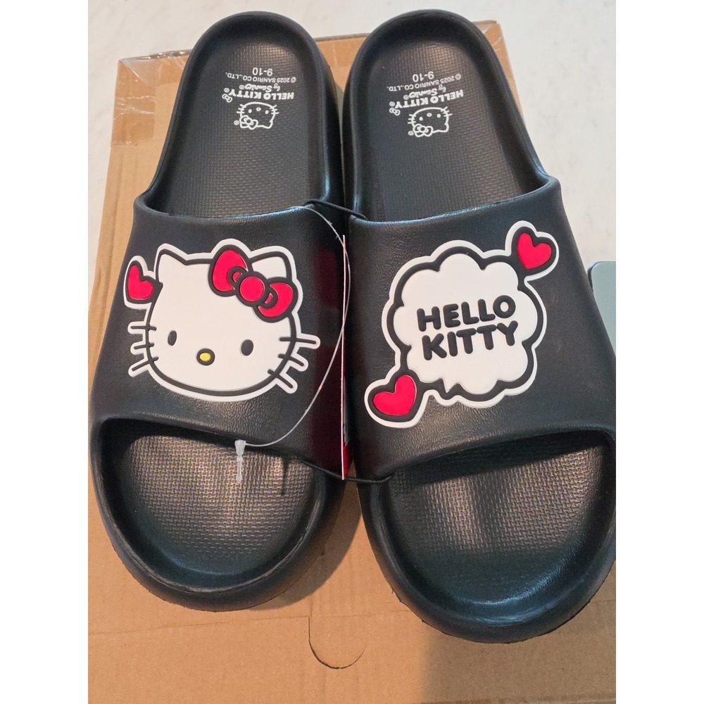 Women's Hello Kitty Slides Size 9/10 Black. 1007
